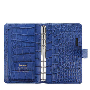 Filofax Classic Croc Print Personal Compact Size Leather Organizer Indigo 2024. Sumptuously soft textured croc effect Filofax leather organizer crafted from luxury Italian calf leather.