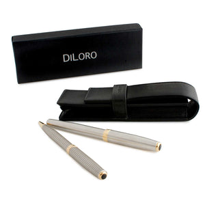 DiLoro Double Pen Case Holder in Top Quality, Full Grain Nappa Leather - Black