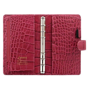 Filofax Classic Croc Print Personal Compact Leather Organizer Fuchsia - Open, Inside View