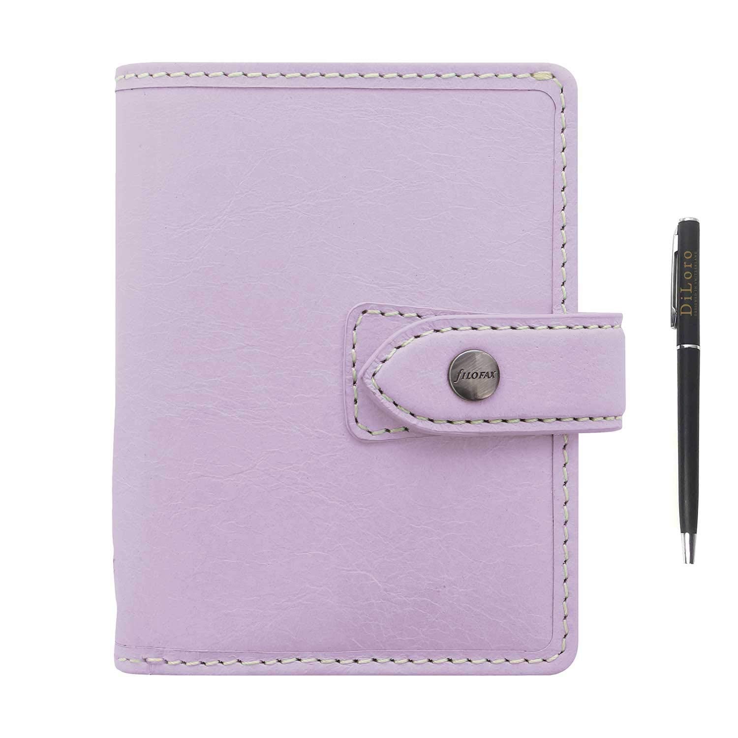 Filofax Malden Pocket Leather Organizer Agenda Calendar Orchid with DiLoro Ballpoint Pen