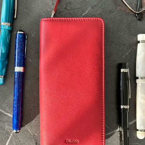 Zippered Three or Four Fountain Pen Pencil Reading- Sunglass Holder in Full Grain Leather Venetian Red Front