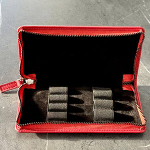 Zippered Three or Four Fountain Pen Pencil Reading- Sunglass Holder in Full Grain Leather Venetian Red Inside View