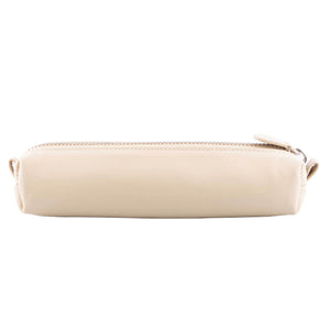 Multi-Purpose Zippered Leather Pen Pencil Case in Various Colors - Beige