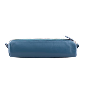 Multi-Purpose Zippered Leather Pen Pencil Case in Blue