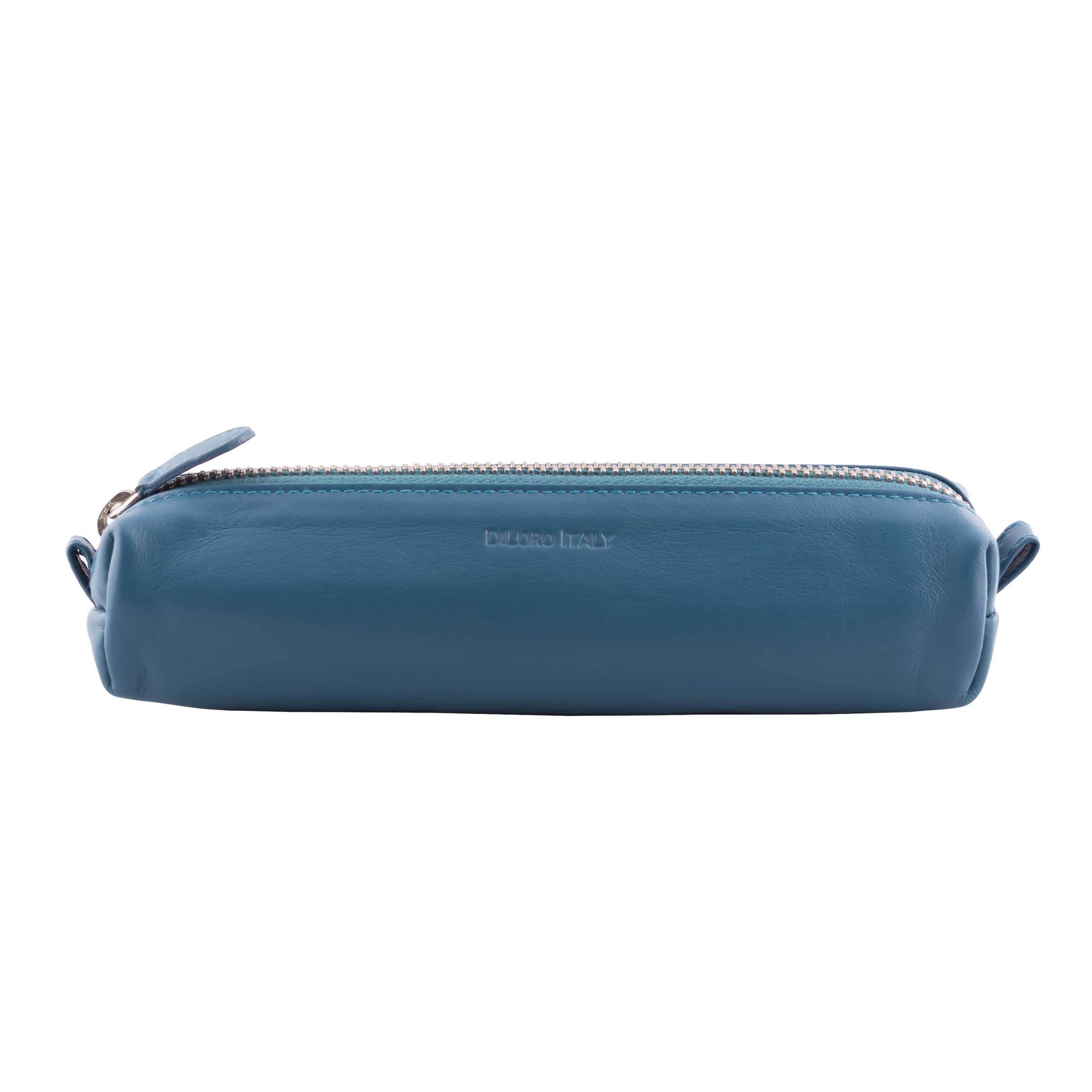 Multi-Purpose Zippered Leather Pen Pencil Case in Various Colors - Blue