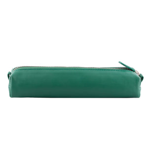 Multi-Purpose Zippered Leather Pen Pencil Case in Various Colors - Light Green