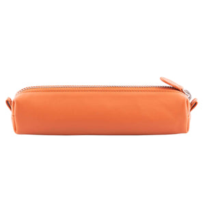 Multi-Purpose Zippered Leather Pen Pencil Case in Various Colors - Orange