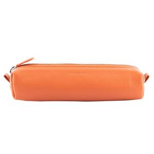 Multi-Purpose Zippered Leather Pen Pencil Case in Various Colors - Orange