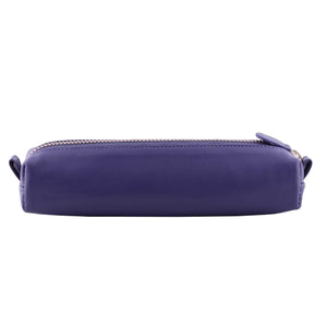 Multi-Purpose Zippered Leather Pen Pencil Case in Various Colors - Violet