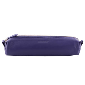 Multi-Purpose Zippered Leather Pen Pencil Case in Various Colors - Violet