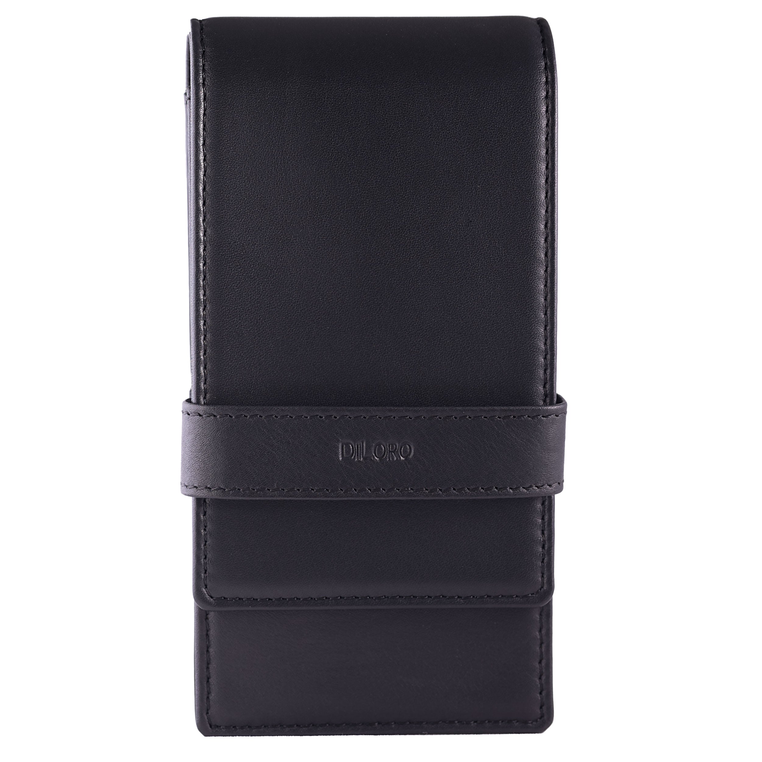 DiLoro Four Fountain Pen Pencil Holder in Full Grain Leather Black Front