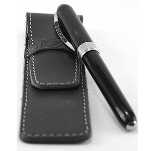 DiLoro Single Leather Pen Holder in Black - Full Grain Leather shown with a Visconti pen (pen not included)