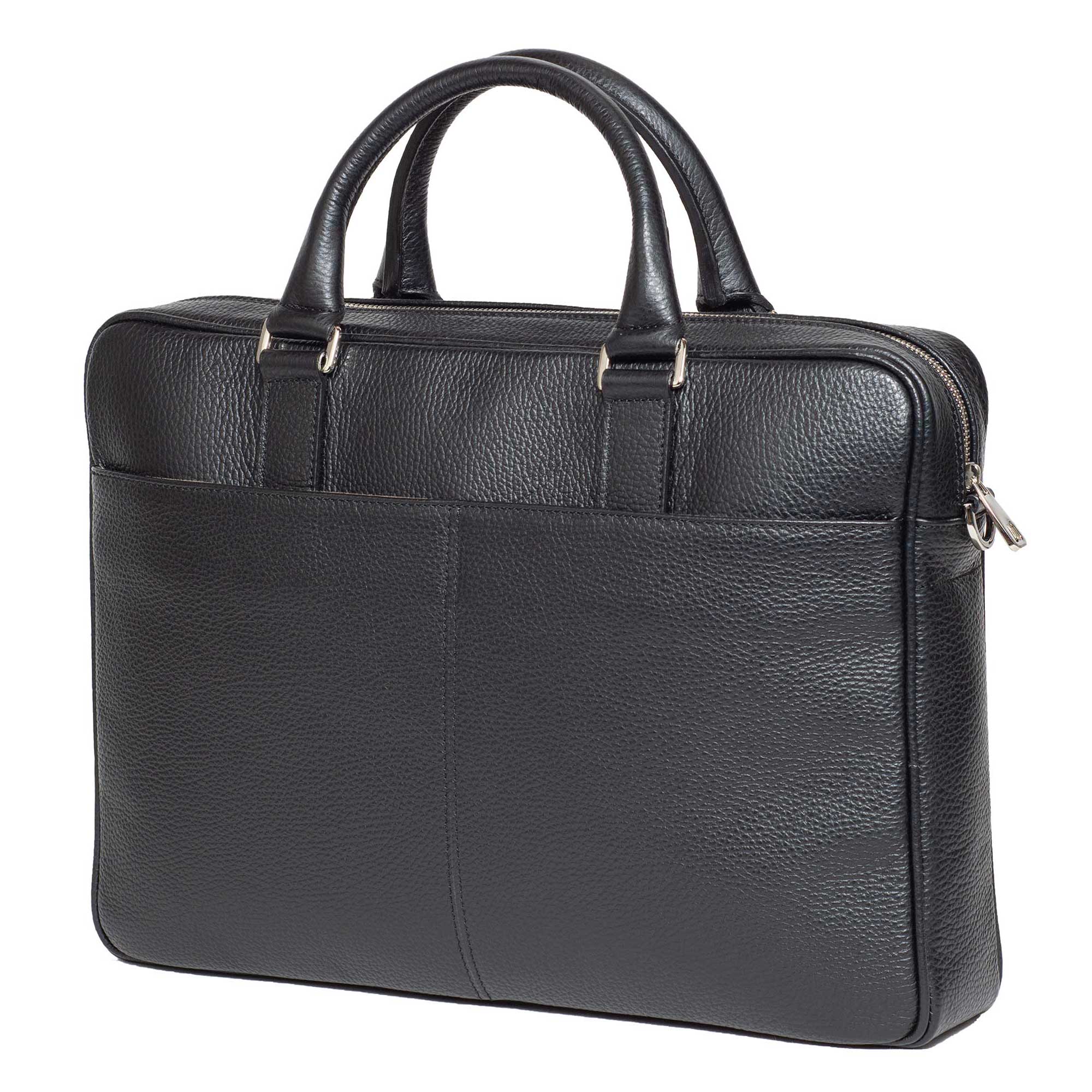 Slim Italian Leather Briefcase Made in Italy - Side View