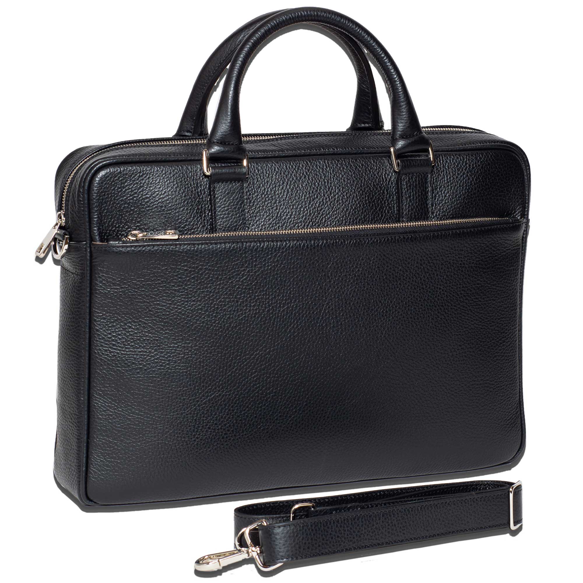 Slim Italian Leather Briefcase Made in Italy - Removable Shoulder Strap