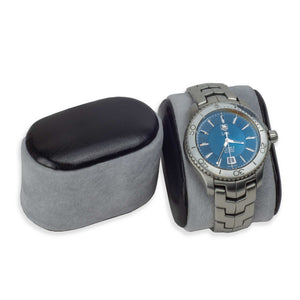 DiLoro Italian Leather Travel Watch Case - Watch Pillow showing from Black Case (watch not included)