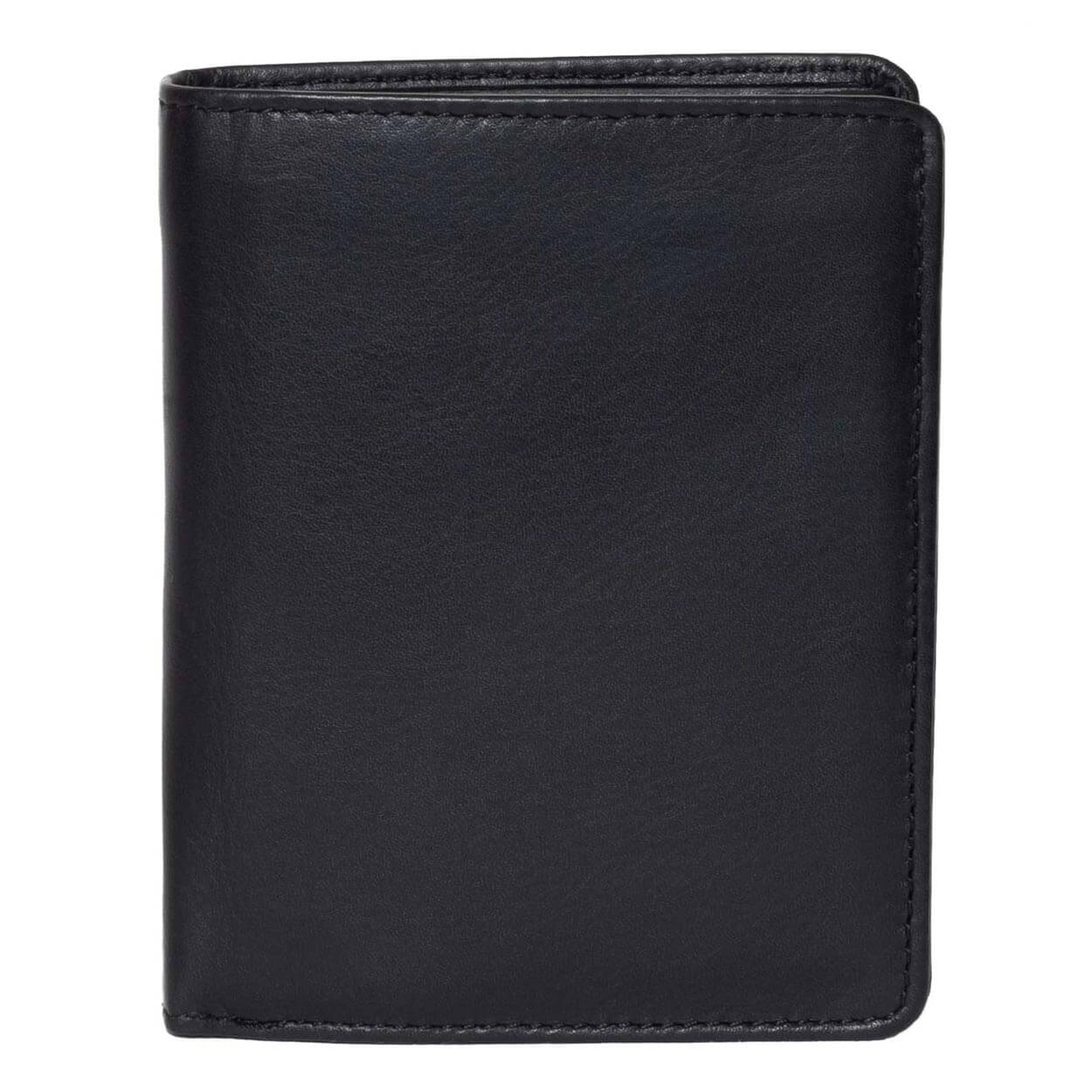 DiLoro Men's Vertical Leather Bifold Flip ID Zip Coin Wallet Black with RFID Protection  - Front View
