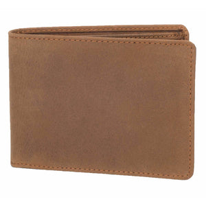 DiLoro Men's Leather Bifold Flip ID Zip Coin Wallet with RFID Protection in (Light) Hunter Brown