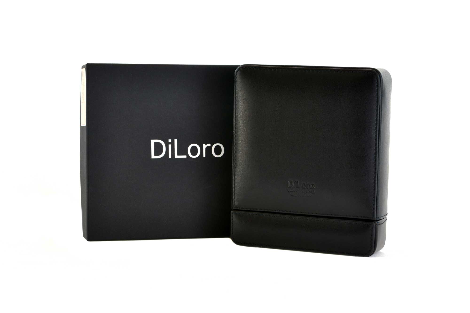 DiLoro Italian Leather Double Travel Watch Case Holder Black - Gift Box