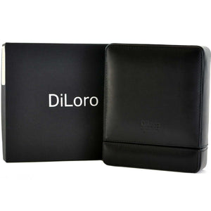 DiLoro Italian Leather Double Travel Watch Case Holder Black - Gift Box