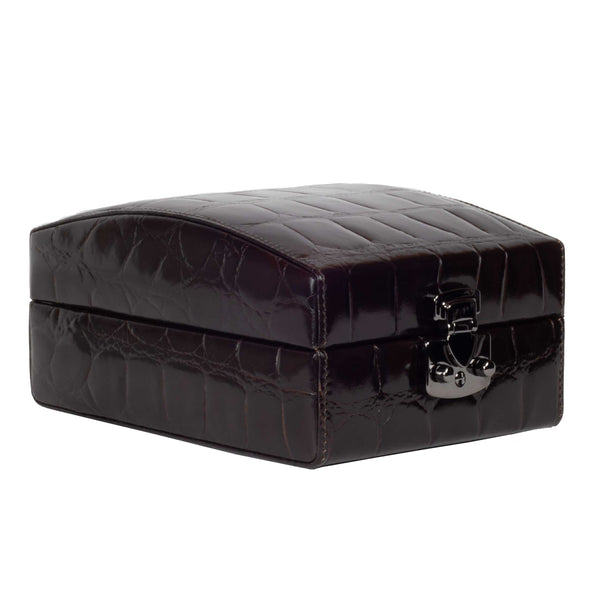 DiLoro Italian Leather Four Watch Case Box Dark Brown Croc Print ...