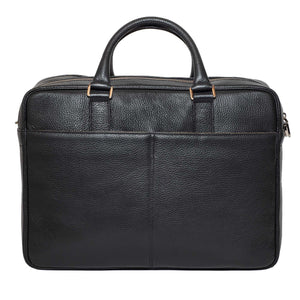 DiLoro Italian Leather Briefcases for Men | Made in Italy - Back view with two outside pockets