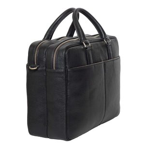 DiLoro Italian Leather Briefcases for Men | Made in Italy - Front, side view with zippered full length pocket