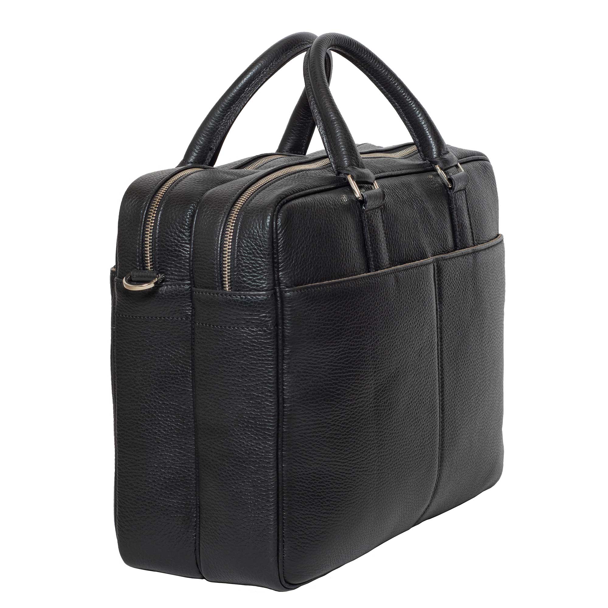 DiLoro Italian Leather Briefcases for Men | Made in Italy - Back, side view with two outside pockets