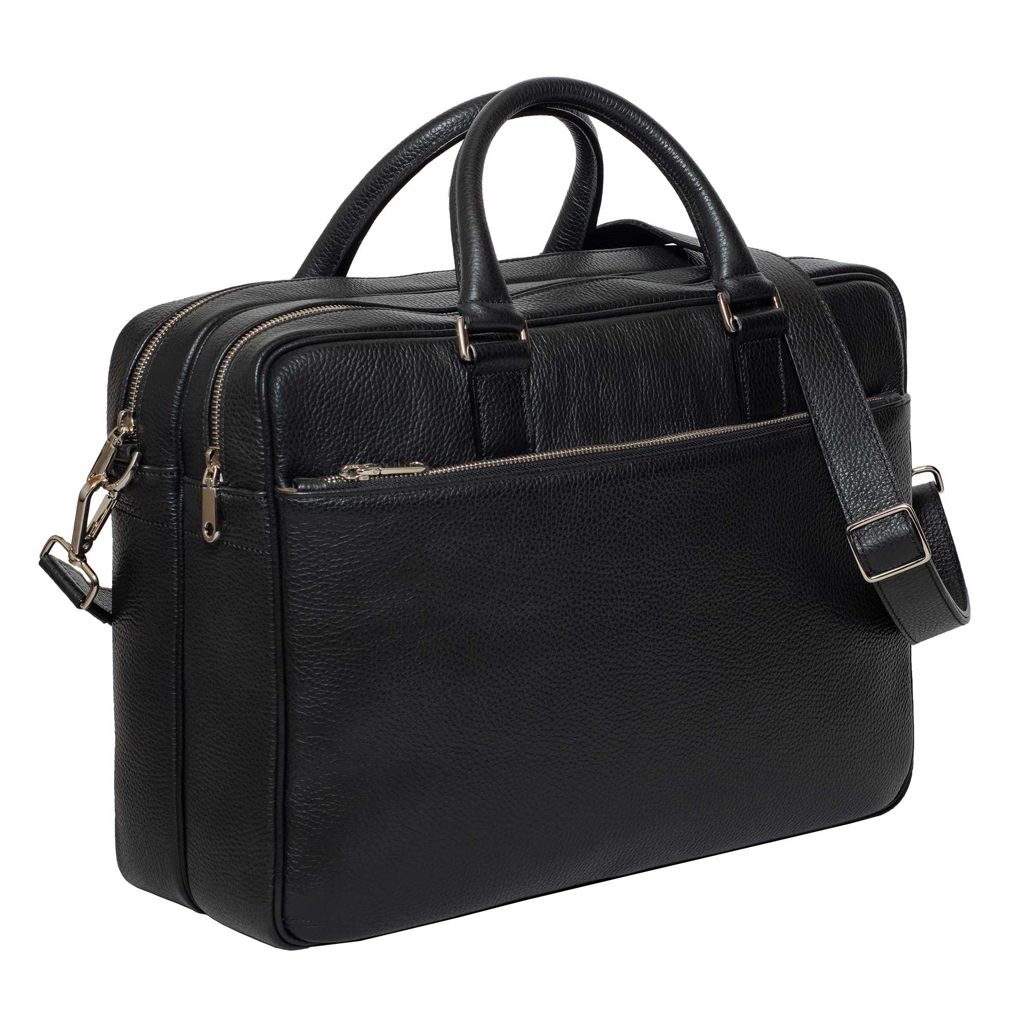 DiLoro Italian Leather Briefcases for Men | Made in Italy - Front, Side View with Strap
