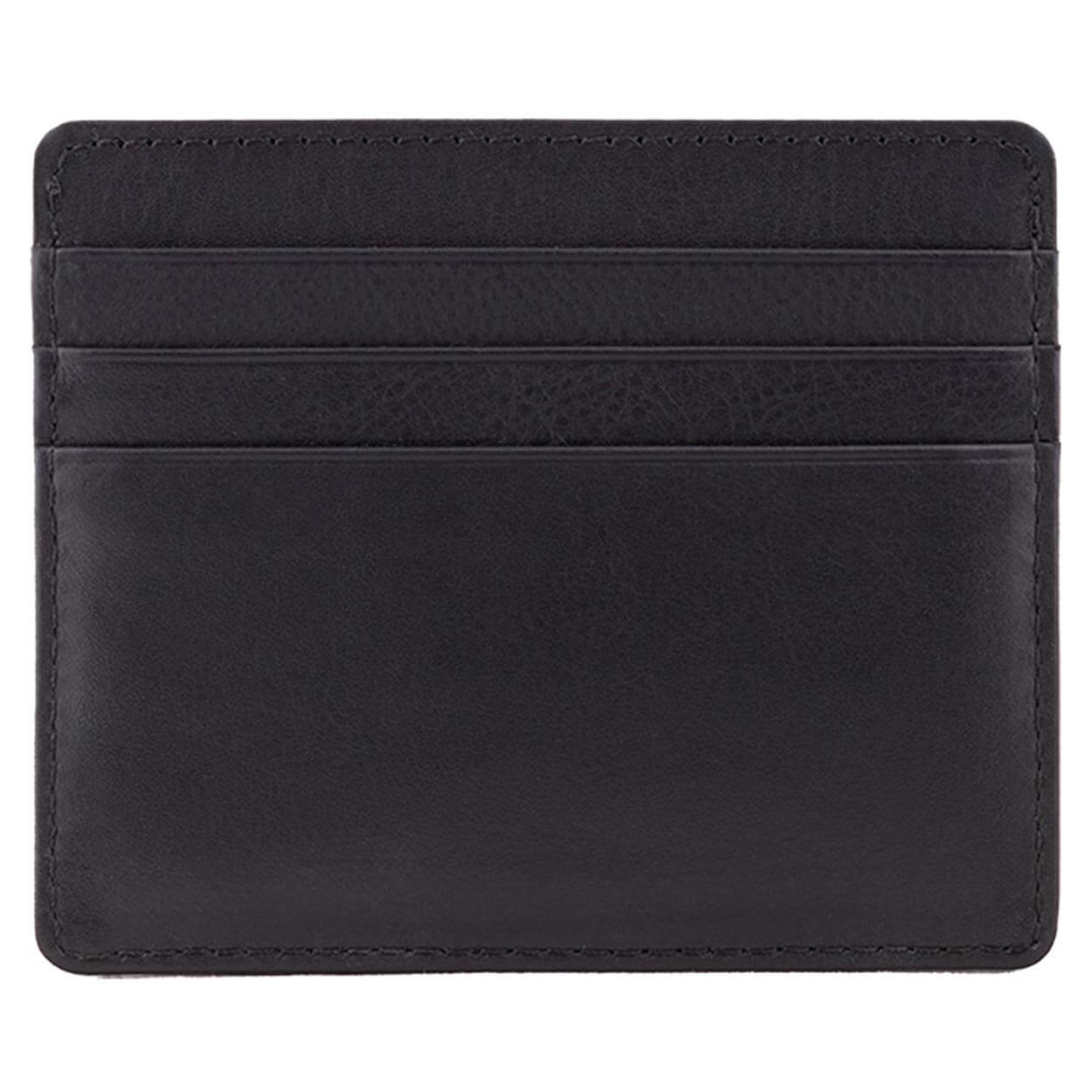 Black Nappa DiLoro Leather Ultra Slim RFID Blocking Minimalist Travel Card Wallet - Back View (Empty)