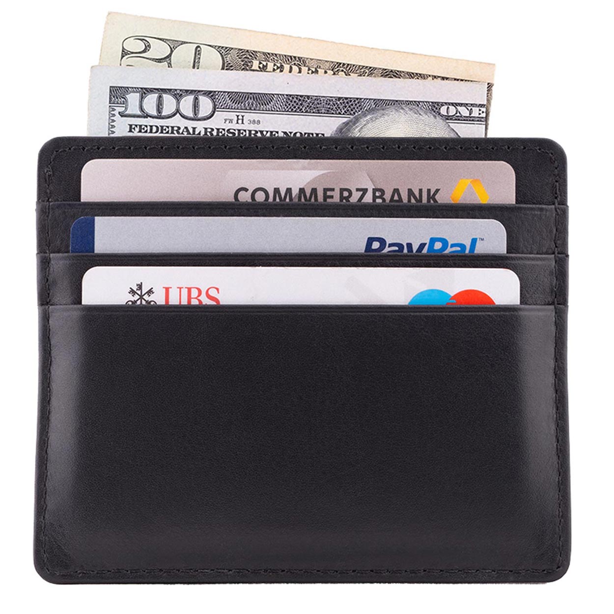 Back View Black Nappa DiLoro Leather Ultra Slim RFID Blocking Minimalist Travel Card Wallet