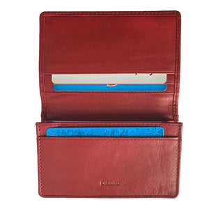 DiLoro Italy RFID Blocking Bifold Slim Genuine Leather Business Card Wallet Venetian Red - Open, Inside View
