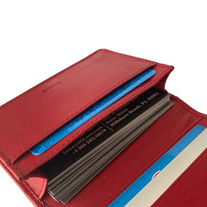 DiLoro Italy RFID Blocking Bifold Slim Genuine Leather Business Card Wallet Venetian Red - Inside, Close-Up View