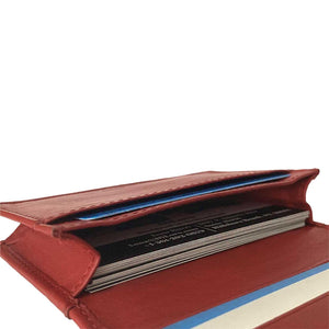 DiLoro Italy RFID Blocking Bifold Slim Genuine Leather Business Card Wallet Venetian Red - Inside, Close-Up View