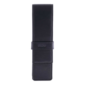 DiLoro Double Pen Case Holder in Top Quality, Full Grain Nappa Leather - Black Front View