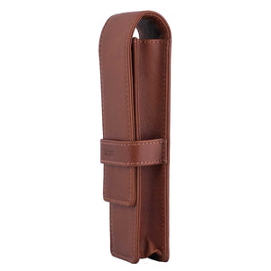 DiLoro Double Pen Case Holder in Top Quality, Full Grain Nappa Leather - Bugatti Tan, Side View