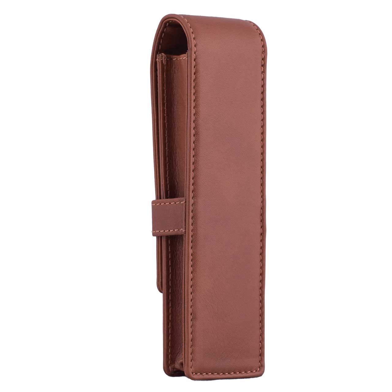 DiLoro Double Pen Case Holder in Top Quality, Full Grain Nappa Leather - Bugatti Tan, Partial Back View