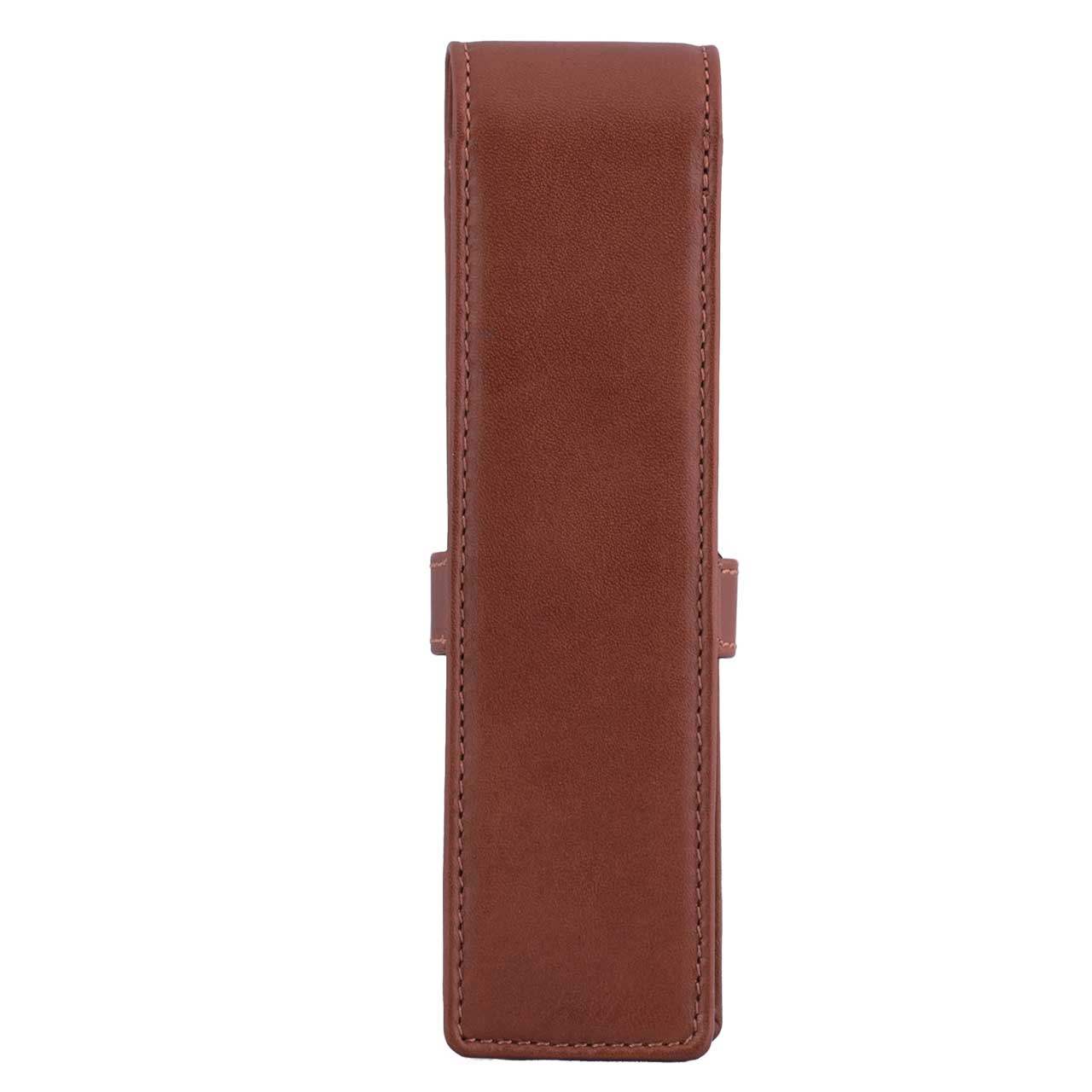 DiLoro Double Pen Case Holder in Top Quality, Full Grain Nappa Leather - Bugatti Tan, Back View