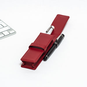 DiLoro Double Pen Case Holder in Top Quality, Full Grain Nappa Leather - Red (pens not included)