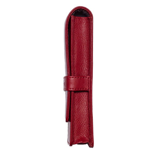 DiLoro Double Pen Case Holder in Top Quality, Full Grain Nappa Leather - Venetian Red (side view)