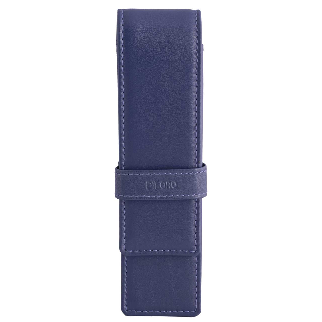 DiLoro Double Pen Case Holder in Top Quality, Full Grain Nappa Leather - Violet (Purple)