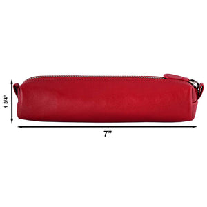 Multi-Purpose Zippered Leather Pen Pencil Case in Various Colors - Red (Dimensions)