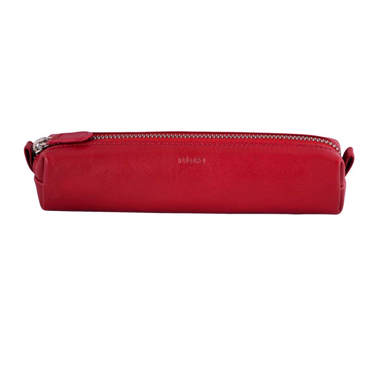 Multi-Purpose Zippered Leather Pen Pencil Case in Various Colors - Red