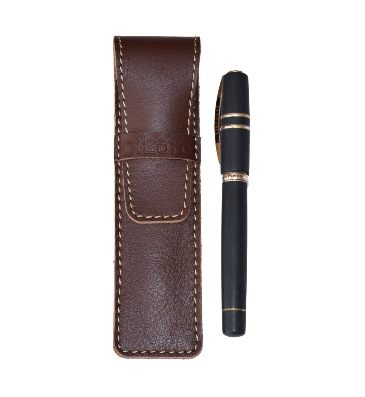 DiLoro Single Leather Pen Holder in Brown Full Grain Leather (pen not included)