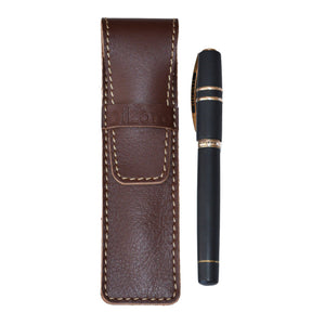DiLoro Single Leather Pen Holder in Brown Full Grain Leather (pen not included)