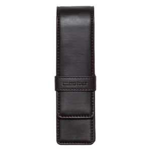 DiLoro Double Pen Case Holder in Top Quality, Full Grain Nappa Leather - Dark Brown Front View