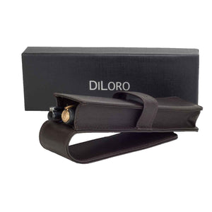 DiLoro Double Pen Case Holder in Top Quality, Full Grain Nappa Leather - Dark Brown (inside view)