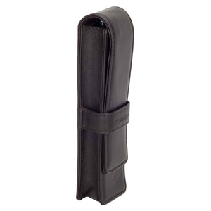 DiLoro Double Pen Case Holder in Top Quality, Full Grain Nappa Leather - Dark Brown (side view)