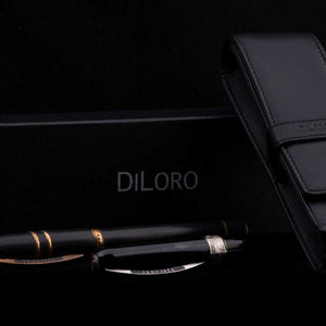 DiLoro Double Pen Case Holder in Top Quality, Full Grain Nappa Leather - Black, Dark Brown with old logo (pens not included)