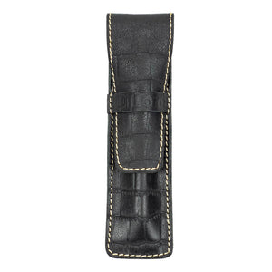 DiLoro Leather Pen Case Holder Black Croc Print for One Single Pen or Mechanical Pencil - Designed in Switzerland
