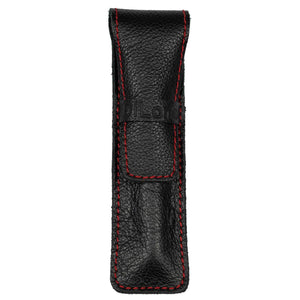 DiLoro Leather Pen Case Holder Black with Red Stitching for One Single Pen or Mechanical Pencil - Designed in Switzerland